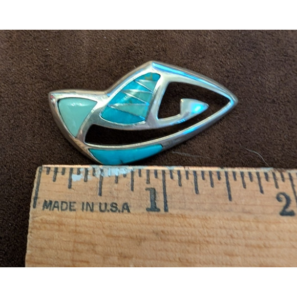 Carolyn Pollack Sterling Silver Turquoise Inlay Pendant 1.5” - Picture 5 of 5